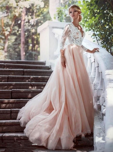 Pink Wedding Dresses,Wedding Dress with Sleeves,Charming Bridal Dress,Modest Bridal Dress,WD00107