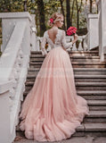 Pink Wedding Dresses,Wedding Dress with Sleeves,Charming Bridal Dress,Modest Bridal Dress,WD00107