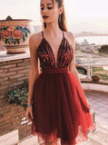 Burgundy Homecoming Dresses,Short Homecoming Dress,Aline Homecoming Dress,HC00089