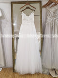 Tulle Wedding Dress with Spaghetti Straps,Floor Length Beach Wedding Dress,WD00454