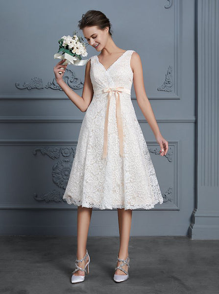 Lace Short Wedding Dresses,Reception Dresses,Beach Wedding Dress,WD00308