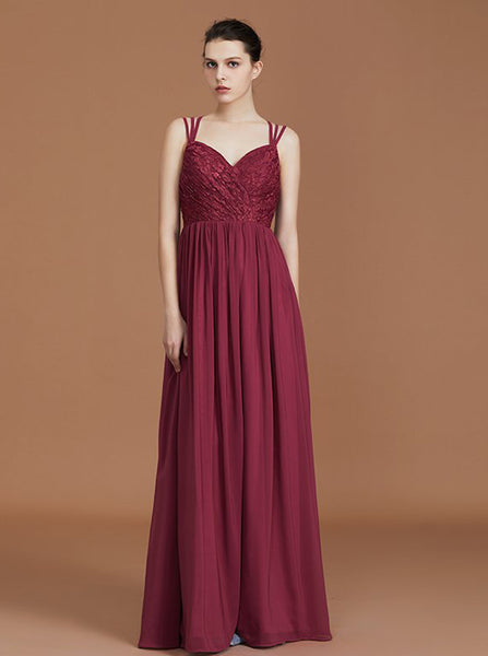 Burgundy Bridesmaid Dresses,Lace Chiffon Bridesmaid Dress,Long Bridesmaid Dress,BD00235