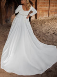 Plus Size Modest Satin Wedding Dress,Long Sleeves Wedding Gown with Corset Back,WD00669