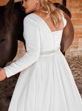 Plus Size Modest Satin Wedding Dress,Long Sleeves Wedding Gown with Corset Back,WD00669