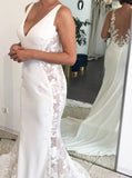 Fit and Flare Bridal Dress,V-neck Wedding Dress with Lace Paneling,WD00754