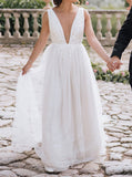 Boho Destination Bridal Dress,Open Back Tulle Wedding Dress,WD00658