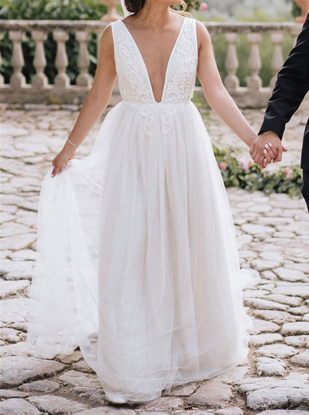 Boho Destination Bridal Dress,Open Back Tulle Wedding Dress,WD00658