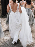 Boho Destination Bridal Dress,Open Back Tulle Wedding Dress,WD00658