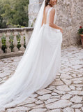 Boho Destination Bridal Dress,Open Back Tulle Wedding Dress,WD00658