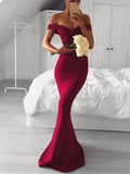 Burgundy Mermaid Off the Shoulder Bridesmaid Dress,Simple Prom Dress,PD00487