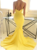 Yellow Mermaid Bridesmaid Dress,Prom Dress with Spaghetti Straps,PD00552