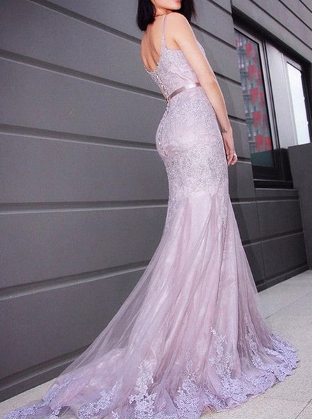 Mermaid Lace Prom Dress,Lilac Evening Dress,PD00562