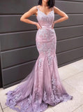 Mermaid Lace Prom Dress,Lilac Evening Dress,PD00562