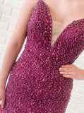 Mermaid Silhouette Formal Dress,Plunging Neckline Beaded Dress,PD00567