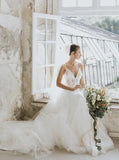 A-line Wedding Dress V-neck,Lace Bodice Wedding Dress,WD00660