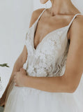 A-line Wedding Dress V-neck,Lace Bodice Wedding Dress,WD00660