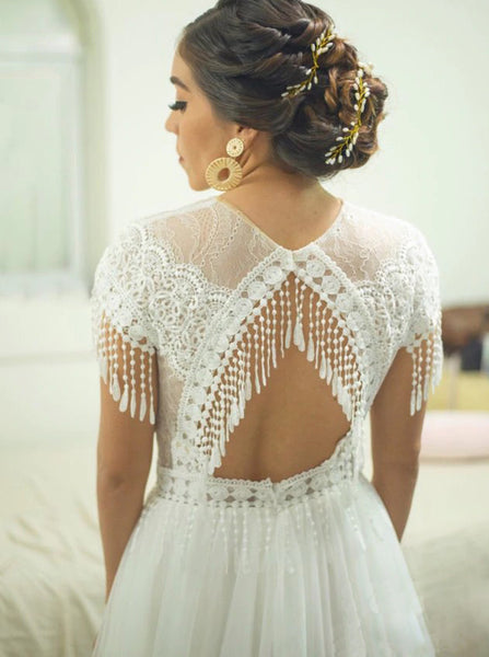 Boho Wedding Dress,Destination Cutout Back Bridal Dress,WD00663