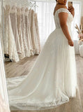 Plus Size A-line Bridal Gown,A-line Off the Shoulder Wedding Dress,WD00670