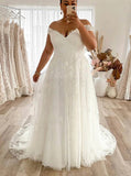 Plus Size A-line Bridal Gown,A-line Off the Shoulder Wedding Dress,WD00670