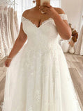 Plus Size A-line Bridal Gown,A-line Off the Shoulder Wedding Dress,WD00670