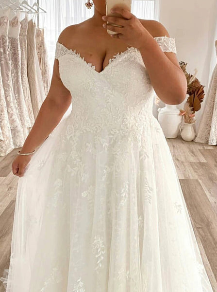 Plus Size A-line Bridal Gown,A-line Off the Shoulder Wedding Dress,WD00670