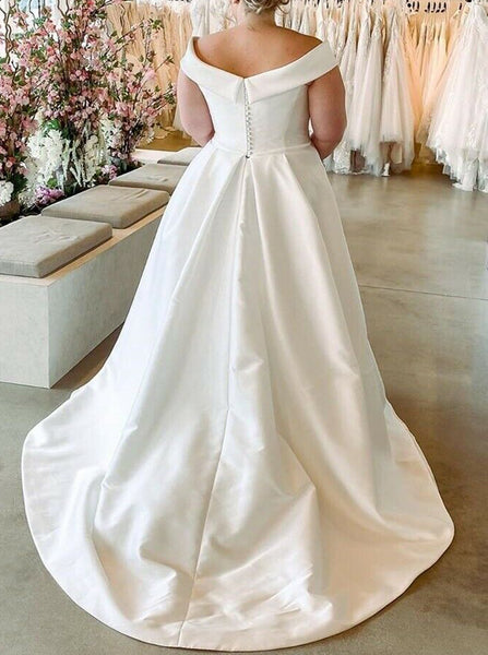 Plus Size Satin Wedding Dress,Off the Shoulder A-line Bridal Gown,WD00674