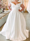 Plus Size Satin Wedding Dress,Off the Shoulder A-line Bridal Gown,WD00674