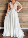 Plus Size Chiffon Wedding Dress,Illusion Long Sleeves Bridal Dress,WD00676