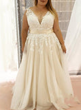 Plus Size Wedding Dress,A-line V-neck Bridal Dress,WD00678