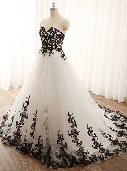 Black White Plus Size Wedding Gown,Sweetheart Neckline Bridal Dress,WD00693