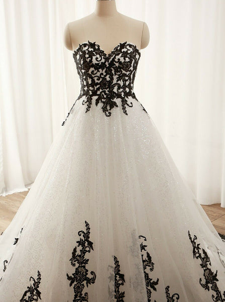 Black White Plus Size Wedding Gown,Sweetheart Neckline Bridal Dress,WD00693