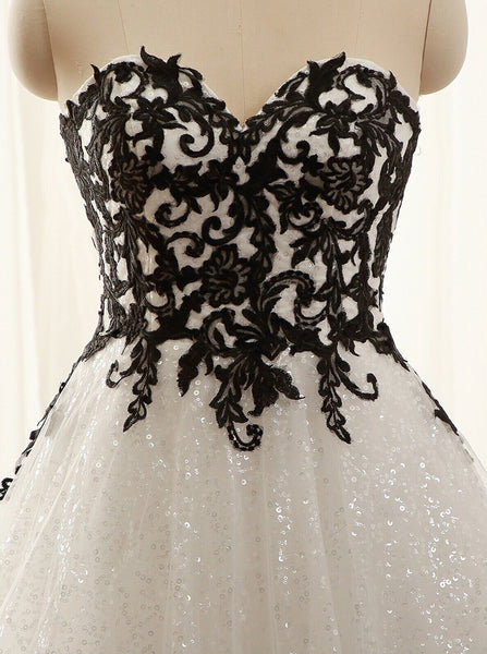 Black White Plus Size Wedding Gown,Sweetheart Neckline Bridal Dress,WD00693