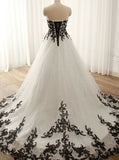 Black White Plus Size Wedding Gown,Sweetheart Neckline Bridal Dress,WD00693