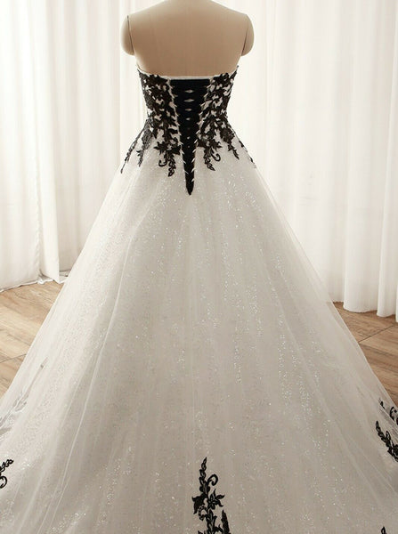 Black White Plus Size Wedding Gown,Sweetheart Neckline Bridal Dress,WD00693