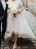 High Low Plus Size Wedding Dress,Off the Shoulder Bridal Dress with 3/4 Length Sleeves,WD00698