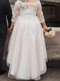 High Low Plus Size Wedding Dress,Off the Shoulder Bridal Dress with 3/4 Length Sleeves,WD00698