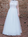 Halter Neckline Plus Size Wedding Dress,Floor Length Tulle Bridal Dress,WD00699