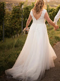 Cap Sleeve Plus Size Bridal Dress,A-line Tulle Plus Size Wedding Dress,WD00706