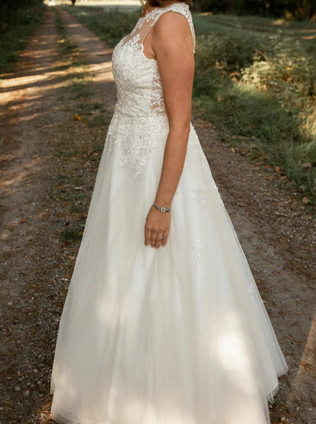 Floor Length Plus Size Wedding Dress,Illusion Back Bridal Dress,WD00709