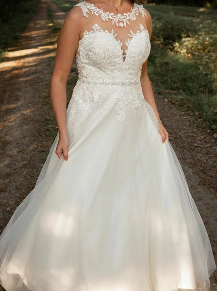 Floor Length Plus Size Wedding Dress,Illusion Back Bridal Dress,WD00709