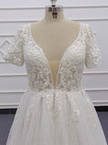 Plus Size Wedding Dress with Short Sleeves,Glitter Plus Size Bridal Dress,WD00716