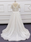 Plus Size Wedding Dress with Short Sleeves,Glitter Plus Size Bridal Dress,WD00716