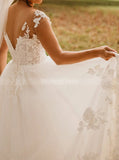 Illusion Neckline Wedding Dress,Elegant Bridal Dress V-back,WD00732