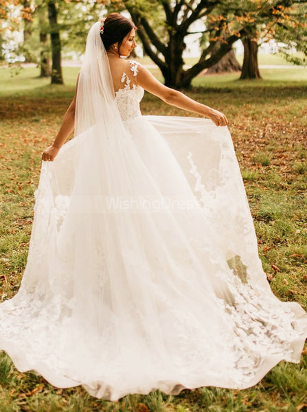 Illusion Neckline Wedding Dress,Elegant Bridal Dress V-back,WD00732