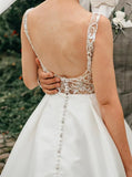 A-line Satin Wedding Dress,Open Back Bridal Dress,WD00736