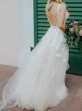 A-line Wedding Dress,Open Back Boho Wedding Dress,WD00740