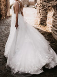 V-Neck Sleeveless Wedding Gown,A-line Boho Bridal Dress,WD00742