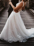 V-Neck Sleeveless Wedding Gown,A-line Boho Bridal Dress,WD00742