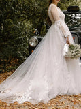 Flounce Sleeves Wedding Dress,Elegant Bridal Dress,WD00743