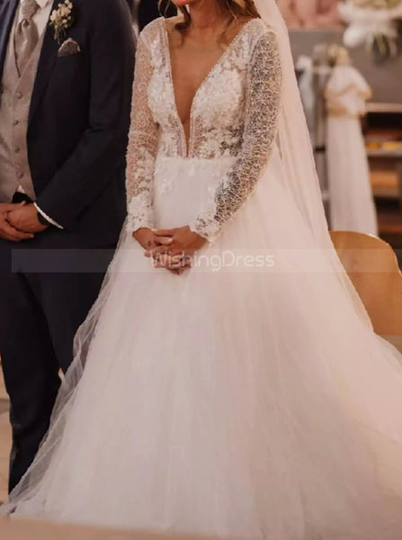 Long Sleeve Wedding Dress,A-line Tulle Bridal Dress,WD00744